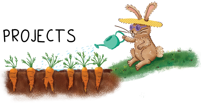 Rabbit watering carrots